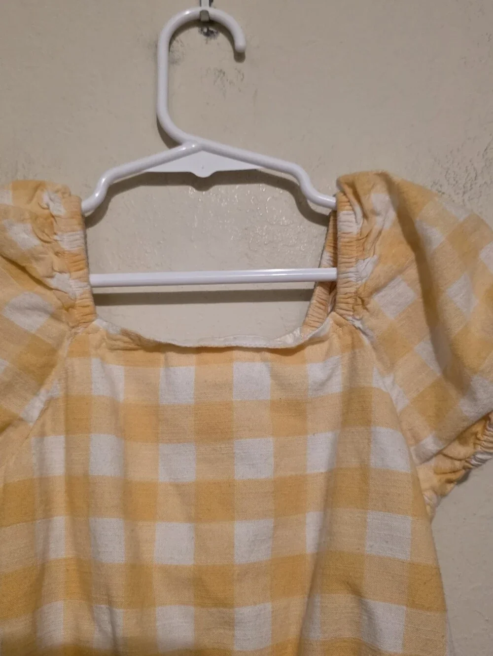 Cat & Jack Yellow White Check Romper Square Neck Short Sleeve 3T Cotton